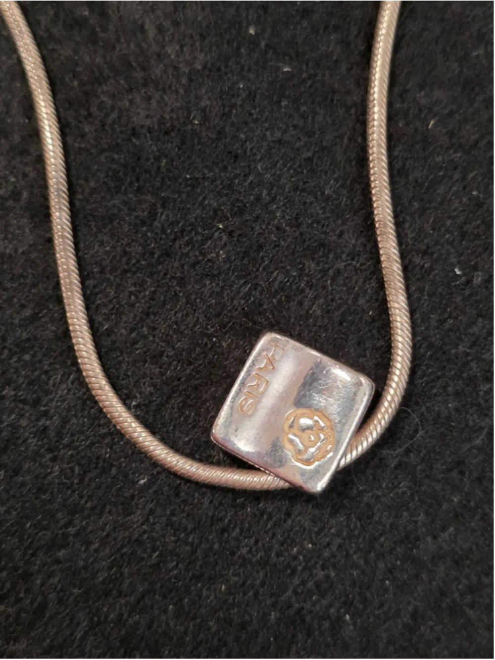 RARE 1990s Chanel 925 Sterling Silver Cube Charm Necklace - Picture 7 of 8